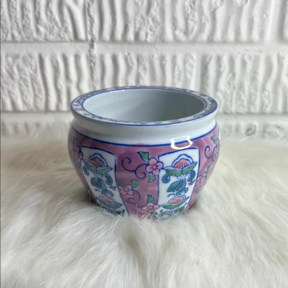 Ben Rickert Floral Ceramic Plant Pot Pink and Blue